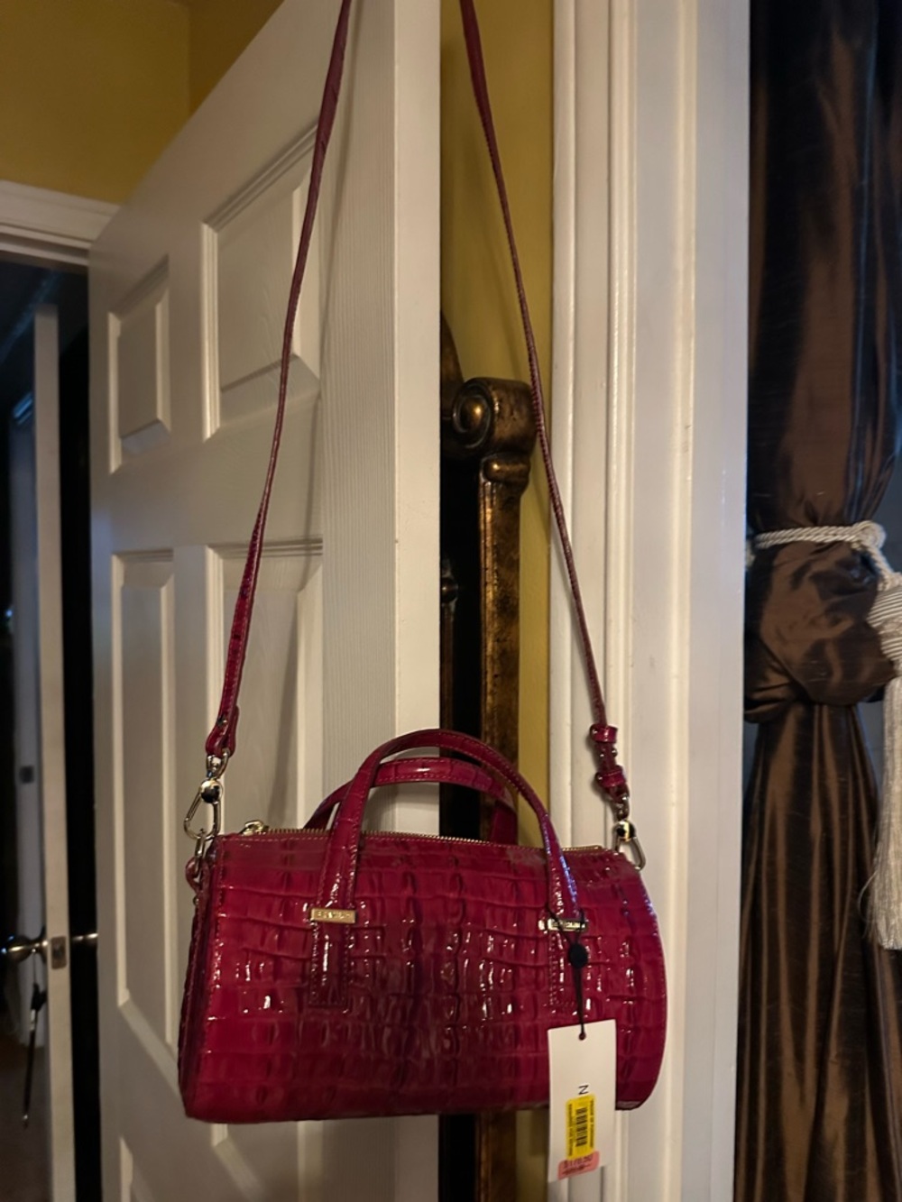 Brahmin Hot Pink Croc-Embossed Patent Satchel - Picture 3 of 5